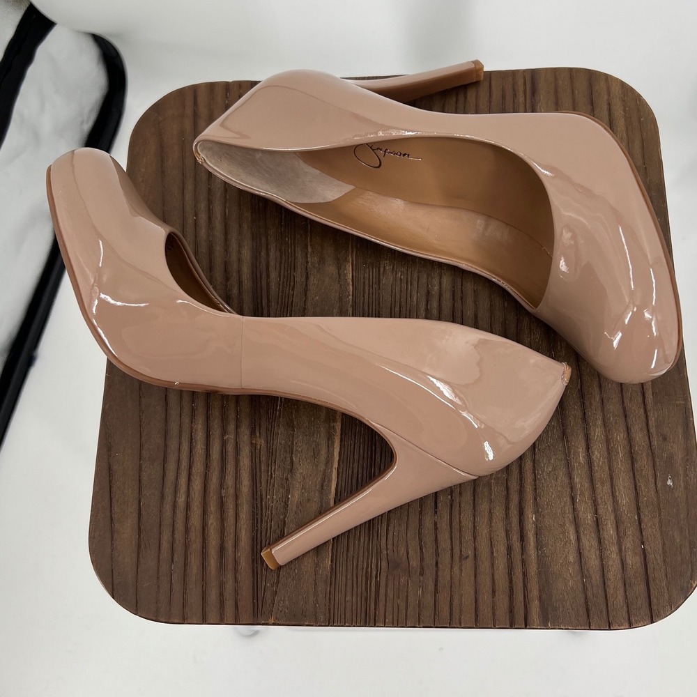 Jessica Simpson Nude Patent Leather Round Toe Stiletto Pumps Size 11M - Picture 7 of 12